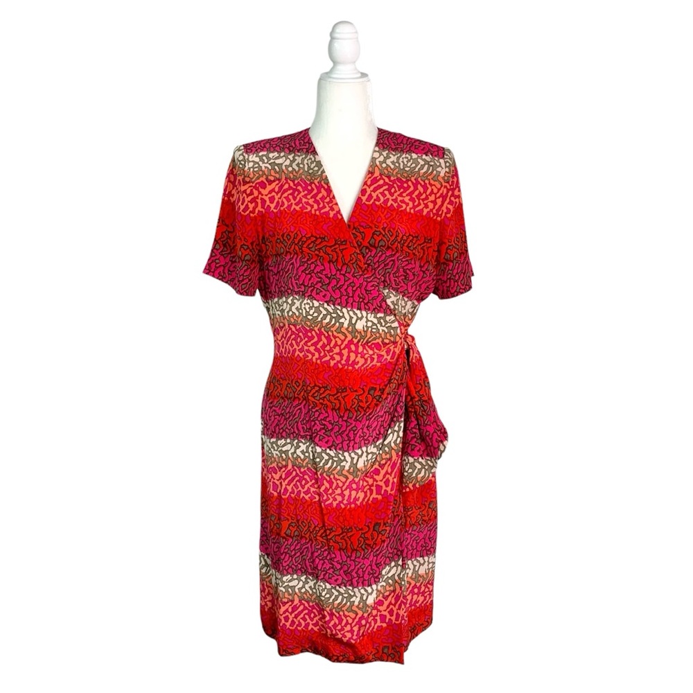Adrianna Papell Red Pink Wrap Dress